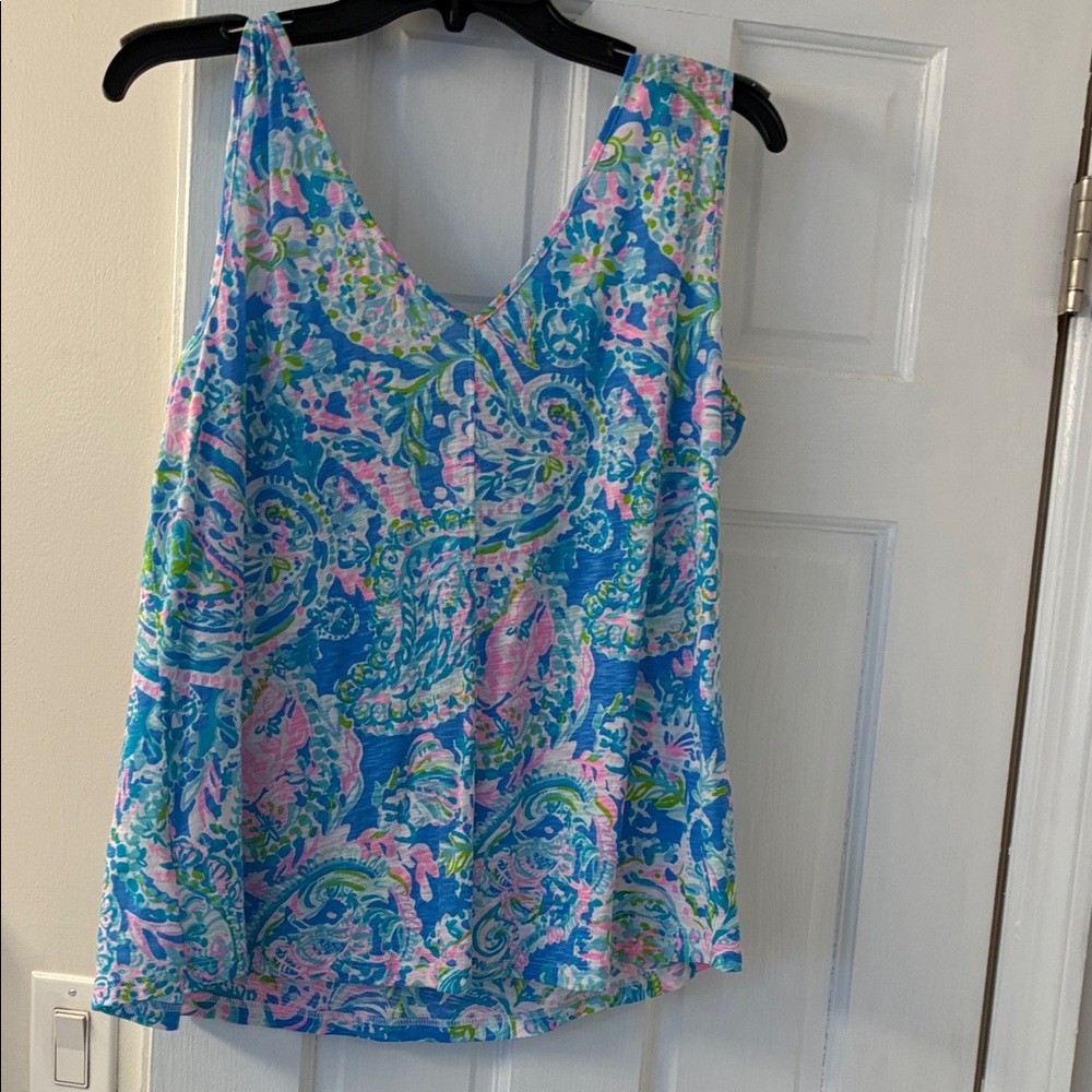 Lilly Pulitzer Blue and Pink Paisley Tank Top